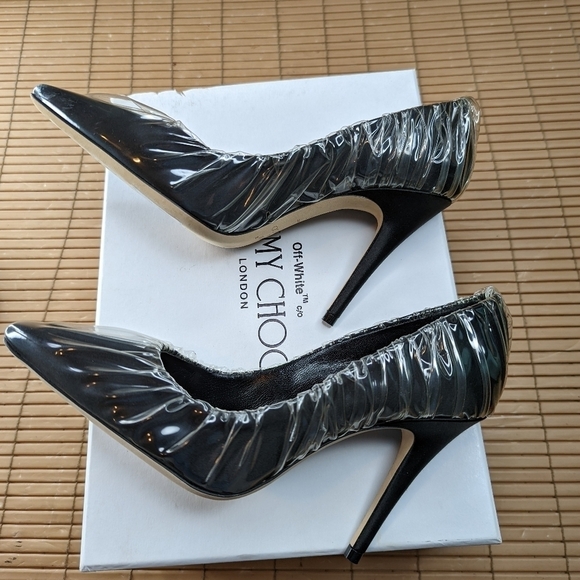 Jimmy Choo Off White C/o Women's Anne 100 PVC Wrapped Satin Pump KB8 Black US 6 - Picture 5 of 9